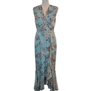 MAISON TARA Women's Faux Wrap Fitted Maxi Dress with Ruffle Front Sz: 6 Floral